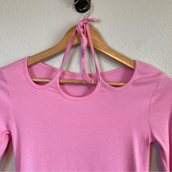 O.D.O. Pink Long Sleeve Super Soft Tie Keyhole Back Y2K Shirt Top - Picture 3 of 9